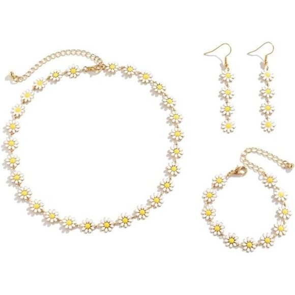 Charming Daisy Flower Jewelry Set – Necklace, Bracelet, and Earrings for Women - Picture 1 of 6